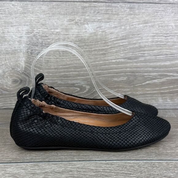 Fitflop Allegro Women’s Sz 7 Black Leather Snake Embossed Slip On Ballet Flats - Picture 1 of 10